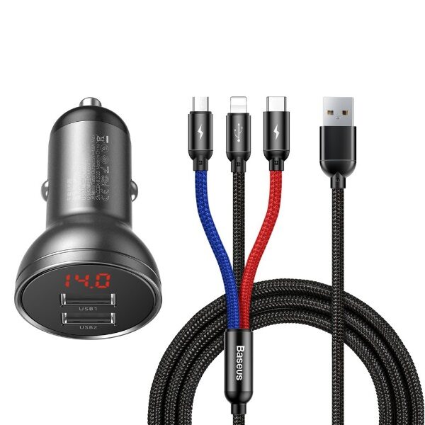 Zaryadka Avto Baseus 2USB TZCCBX-0G 3×1 2