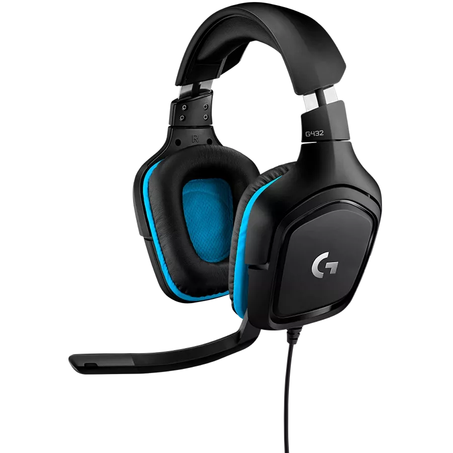 Беспроводные наушники Logitech G432 Wired Gaming Headset 7.1 Leathereette Black Blue Беспроводные наушники Logitech G432 Wired Gaming Headset 7.1 Leathereette Black Blue